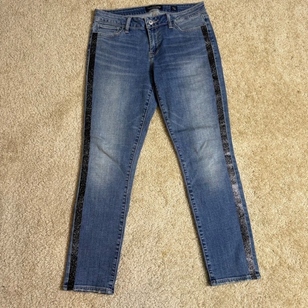 Lucky Brand Lolita Skinny Jeans Womens 6 28 Blue Glitter Side Stripe Denim